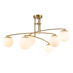 Mid-Century Modern Sputnik Branching Opal Glass Bubble Semi Flush Chandelier for Living Room Dining Room Bedroom