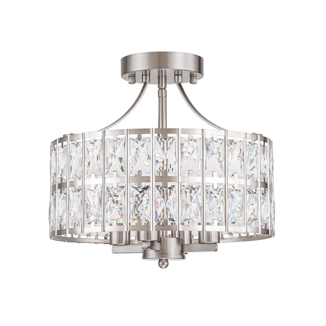 Modern Round Semi Flush Mount Drum Ceiling Light with Clear Crystal Glass for Hallway Entryway Kitchen Bedroom Living Room