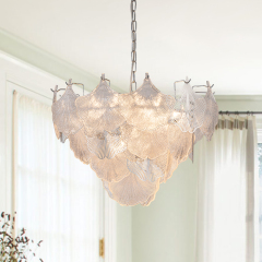 8-Light Designer Glam Modern Ginkgo Leaf Entry Chandelier Glass Shell Pendant for Living Room/ Dining Room/ Kitchen