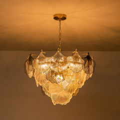 8-Light Designer Glam Modern Ginkgo Leaf Entry Chandelier Glass Shell Pendant for Living Room/ Dining Room/ Kitchen