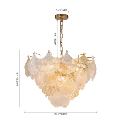 8-Light Designer Glam Modern Ginkgo Leaf Entry Chandelier Glass Shell Pendant for Living Room/ Dining Room/ Kitchen