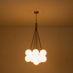 13-Light Modern Mid-Century Brass Cluster Cloud Style Opal Glass Chandelier Light for Dining Room/ Living Room/ Kid's Bedroom