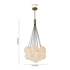 13-Light Modern Mid-Century Brass Cluster Cloud Style Opal Glass Chandelier Light for Dining Room/ Living Room/ Kid's Bedroom