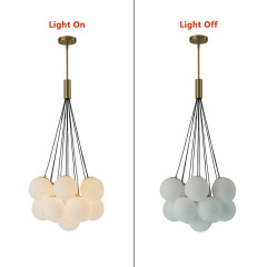 13-Light Modern Mid-Century Brass Cluster Cloud Style Opal Glass Chandelier Light for Dining Room/ Living Room/ Kid's Bedroom