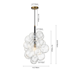 Modern Minimalist Cluster Grape Style Ribbed Glass Chandelier Pendant Light for Dining Room/ Living Room/ Kid's Bedroom