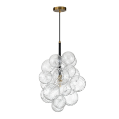 Modern Minimalist Cluster Grape Style Ribbed Glass Chandelier Pendant Light for Dining Room/ Living Room/ Kid's Bedroom