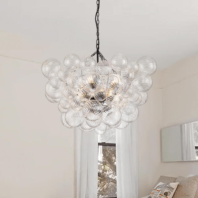 Black Glam Modern Bubble Chandelier Sputnik Cluster Glass Hanging Light Fixture for Dining Room Living Room Bedroom