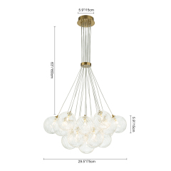 Modern Mid-Century Brass Cluster Ribbed Glass Globe Chandelier Light for Dining Room/ Living Room/ Bedroom