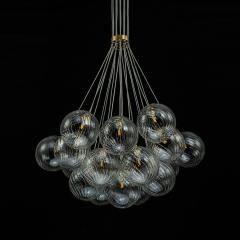 Modern Mid-Century Brass Cluster Ribbed Glass Globe Chandelier Light for Dining Room/ Living Room/ Bedroom