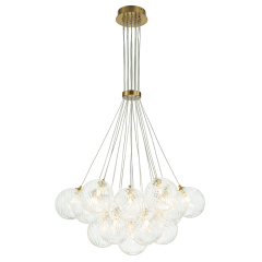 Modern Mid-Century Brass Cluster Ribbed Glass Globe Chandelier Light for Dining Room/ Living Room/ Bedroom