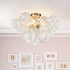 Glam Modern Cluster Glass Bubble Semi Flush Mount Sputnik Ceiling Chandelier for Bedroom Dining Room Living Room