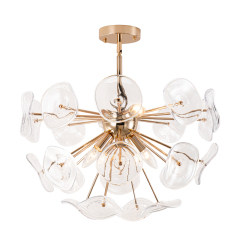 4-Light Mid-Century Modern Glass Sunburst Sputnik Semi Flush Chandelier for Living Room Dining Room Bedroom