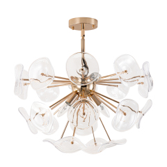 4-Light Mid-Century Modern Glass Sunburst Sputnik Semi Flush Chandelier for Living Room Dining Room Bedroom