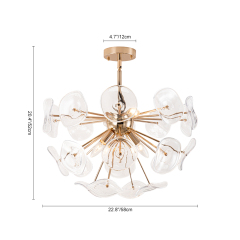 4-Light Mid-Century Modern Glass Sunburst Sputnik Semi Flush Chandelier for Living Room Dining Room Bedroom
