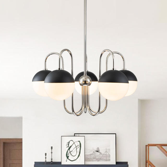 5-Light Modern Mid-century Spherical Frosted Glass Globes Chandelier for Living Room/ Dining Room/ Bedroom