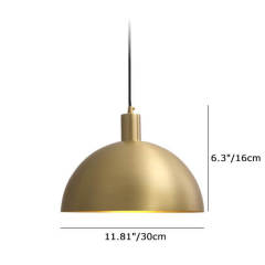 Mid-Century Modern 11 4/5" Brass Dome Overhead Pendant Light for Kitchen Island and Dining Room