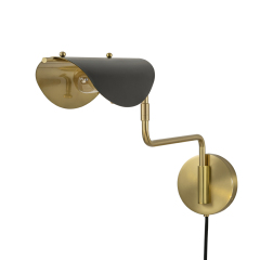 Adjustable Modern Contemporary Brass Black Swing Arm Wall Sconce for Bedroom Bedside Living Room