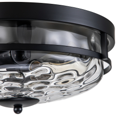 2-Light Clear Seeded Glass Flush Mount Black Ceiling Light