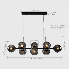 8-Light Modern Glam Branching Black Glass Shade Chandelier