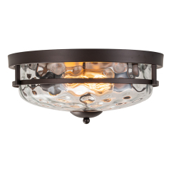 Modern Farmhouse 2-Light Hammer Glass Shaded Round Ceiling Light