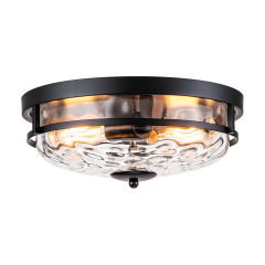 Modern Farmhouse 2-Light Hammer Glass Shaded Round Ceiling Light