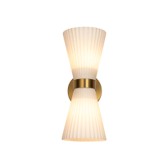 Modern 2-Light Pleated Glass Shade Double Cone Sconce
