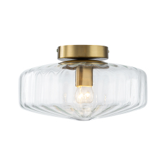 Retro 1-Light Ribbed Schoolhouse Glass Drum Semi Ceiling Light