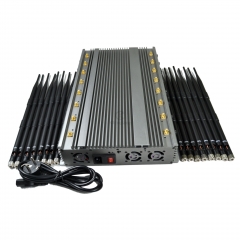 world first all-in-one 16 antennas powerful signal jammer indoor using, 4G WIFI 5G GPS LOJACK UHF VHF blocker,80W output power jamming up to 60m