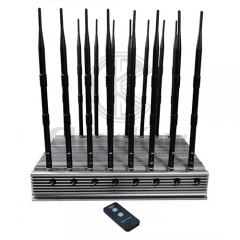 world first all-in-one 16 antennas powerful signal jammer indoor using, 4G WIFI 5G GPS LOJACK UHF VHF blocker,80W output power jamming up to 60m