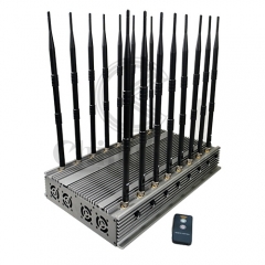 world first all-in-one 16 antennas powerful signal jammer indoor using, 4G WIFI 5G GPS LOJACK UHF VHF blocker,80W output power jamming up to 60m