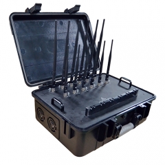 High power portable Jammer for 2G/3G/4G Jammer with LOJACK GPSL1-L5 WIFI2.4G 5G Signals, Suitcase Build-in Battery and AC adapter