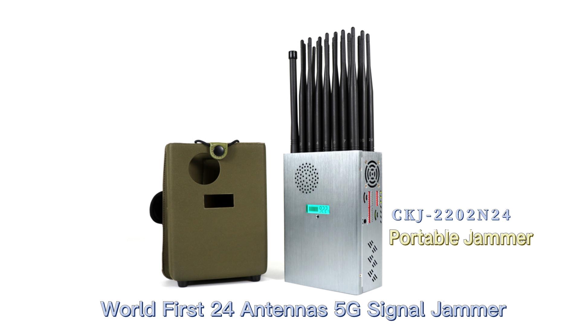 World First Handheld 24 Antennas 24 Watt Signal Jammer With LCD Display and Nylon Cover, Blocking 4G 5G Wi-Fi GPS LOJACK LORA up to 25m