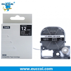 EUCCOI LK-4BWV LC-4BWV9 (SD12KW) White on Black 1/2" X 26.2'(12mm x 8M) Strong Adhesive Label Tape Cartridge