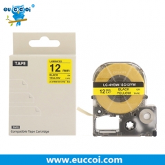 EUCCOI LK-4YBW LC-4YBW9 (SC12YW) Black on Yellow 1/2" X 26.2'(12mm x 8M) Strong Adhesive Label Tape Cartridge