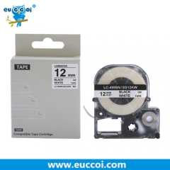 EUCCOI LC-4WBN9 LK-4WBN (SS12KW) Black on White 1/2" X 26.2'(12mm x 8M) Strong Adhesive Label Tape Cartridge