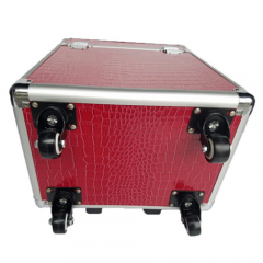 Pink Smooth Pattern 4-wheels Professional Aluminum Cosmetic Trolley Case