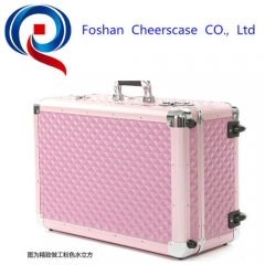 Pink  Aluminum Cosmetic Beauty Case Organizer Drawer Box