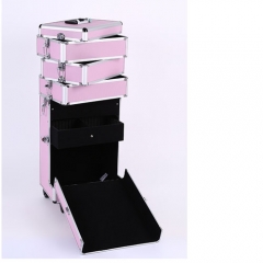 Pink alumium beauty case with wheels tatoo makeup case rolling case