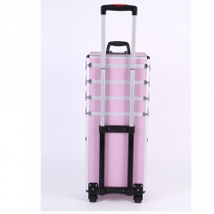 Pink alumium beauty case with wheels tatoo makeup case rolling case