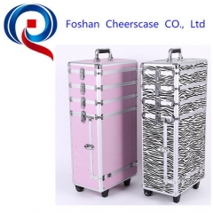 Pink alumium beauty case with wheels tatoo makeup case rolling case