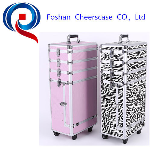 Pink alumium beauty case with wheels tatoo makeup case rolling case