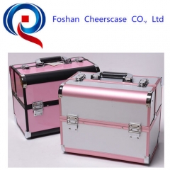 Professional light weight easy carrying aluminum frame beauty vanity make up cosmetic display box case with trays locks