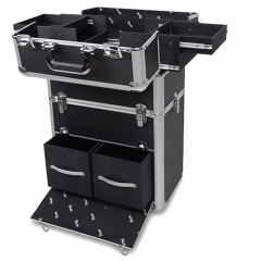 new design Aluminum make up trolley beauty case in black ,china aluminum cases trolley beauty case ,size :620*330*200MM