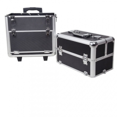 new design Aluminum make up trolley beauty case in black ,china aluminum cases trolley beauty case ,size :620*330*200MM