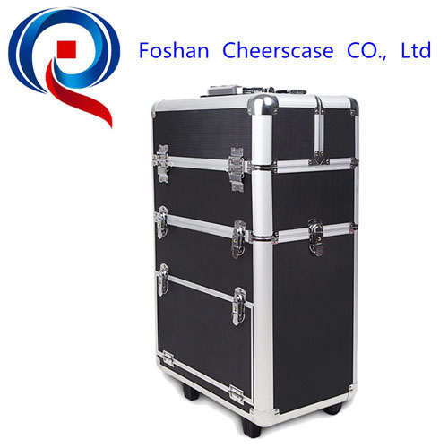 new design Aluminum make up trolley beauty case in black ,china aluminum cases trolley beauty case ,size :620*330*200MM