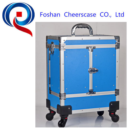 Professional PVC trolley makeup case with drawers and divider campartment for beauty salon