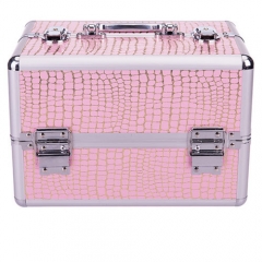 portable pink metal aluminum makeup vanity box cosmetic travel hard case wholesale