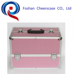 Aluminum pink hard travel makeup train cosmetic vanity box /Professional Portable Makeup case