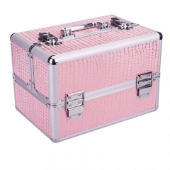 portable pink metal aluminum makeup vanity box cosmetic travel hard case wholesale