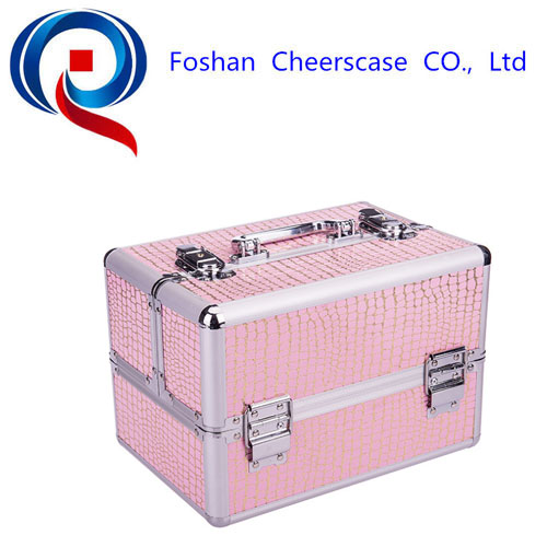 portable pink metal aluminum makeup vanity box cosmetic travel hard case wholesale